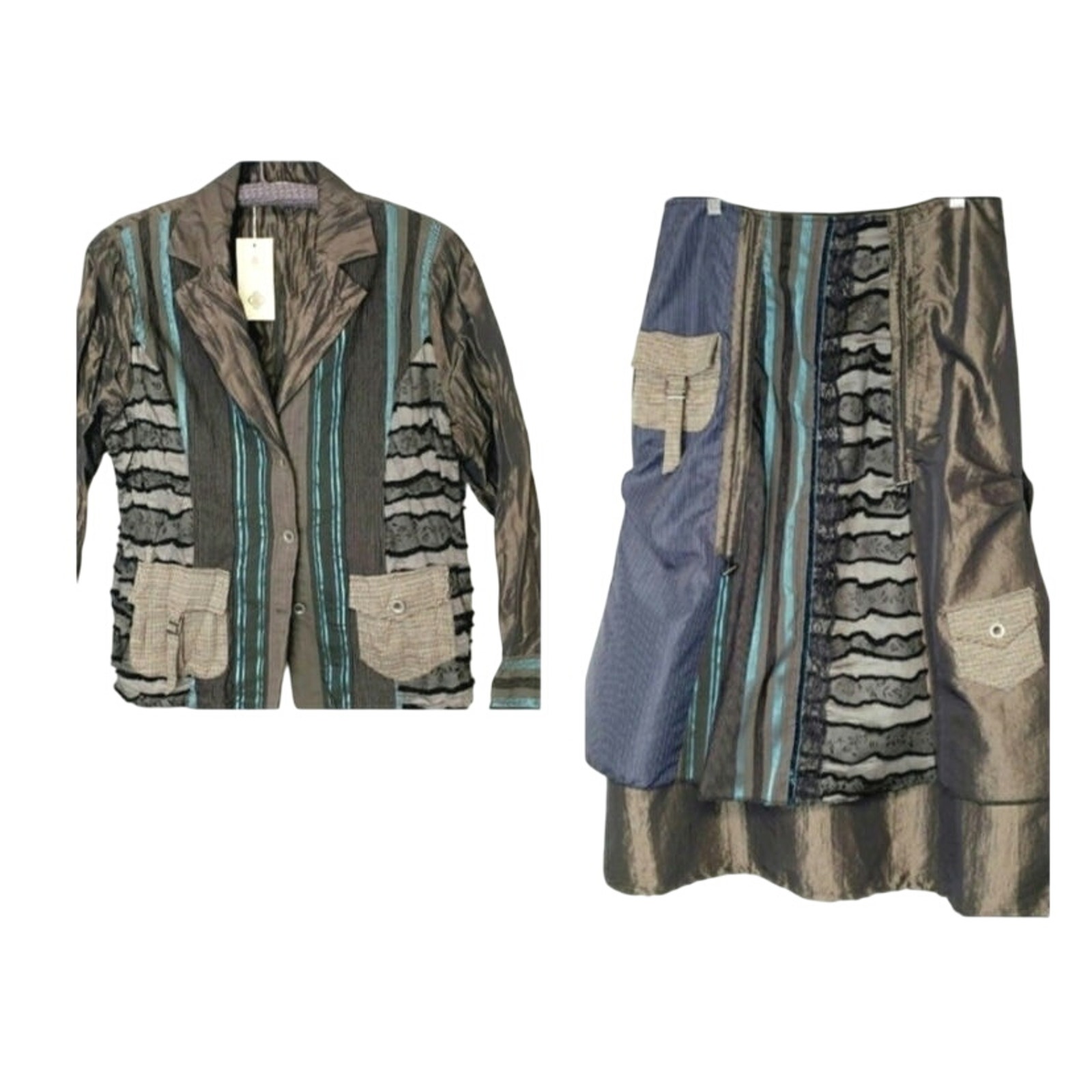 Lan Vie New With Tags Rare Unique Lagenlook 2 Piece Blazer, Skirt Set Size 12